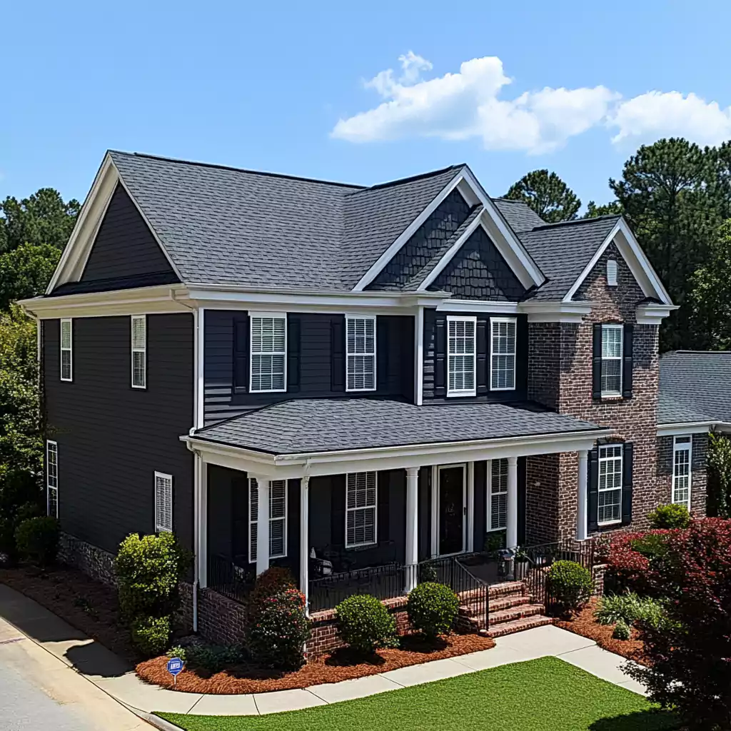 Asphalt shingle roof on a two-story home
