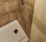 Hall bath shower before the renovation, Pinehurst NC